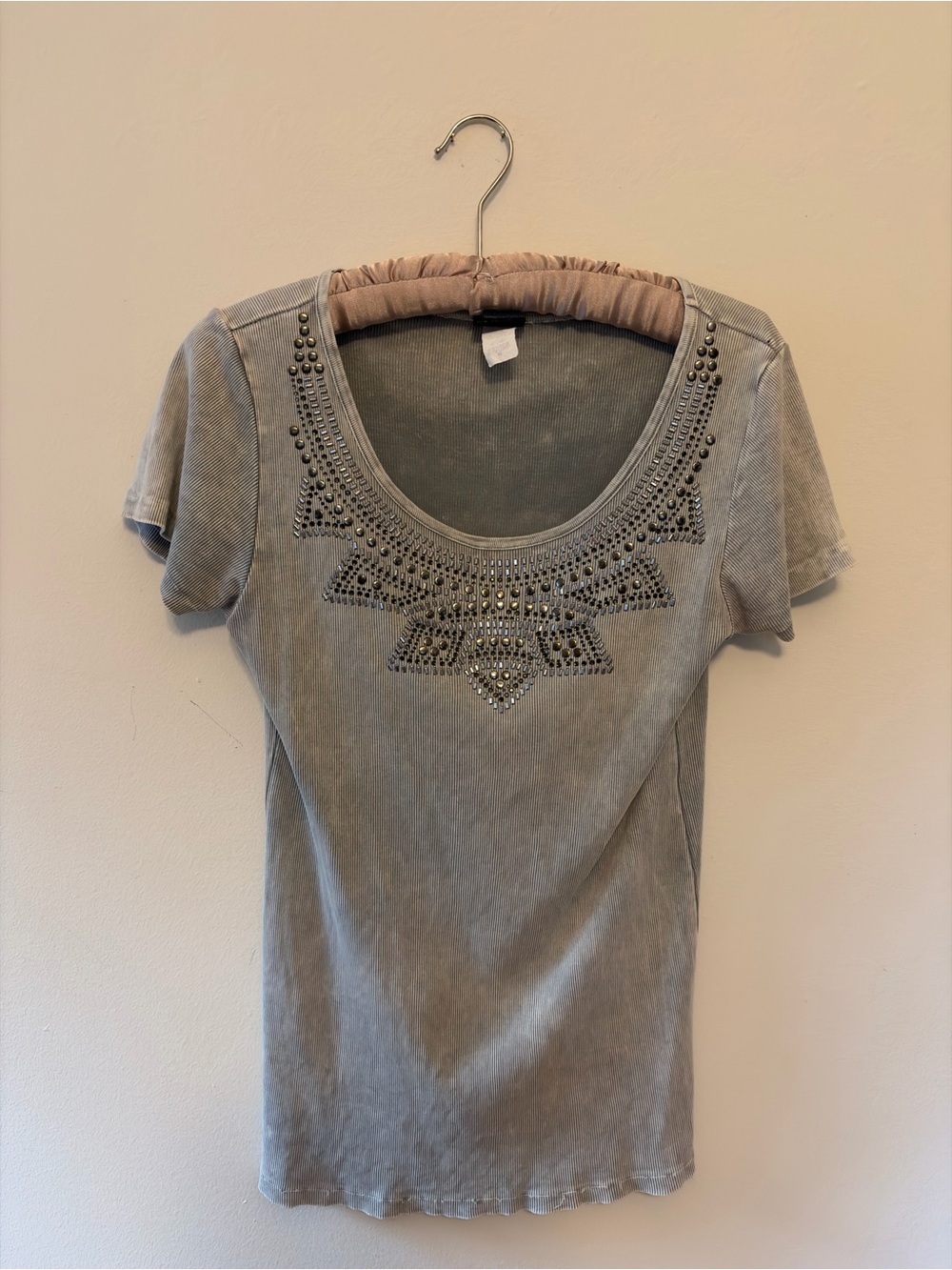Daytrip Gray Scoop Neck Tee with Stud Accents